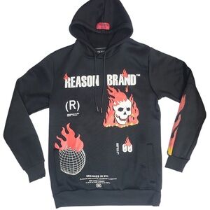 Reason Black Skull Hoodie with Red‎ and White Graphics Size Medium